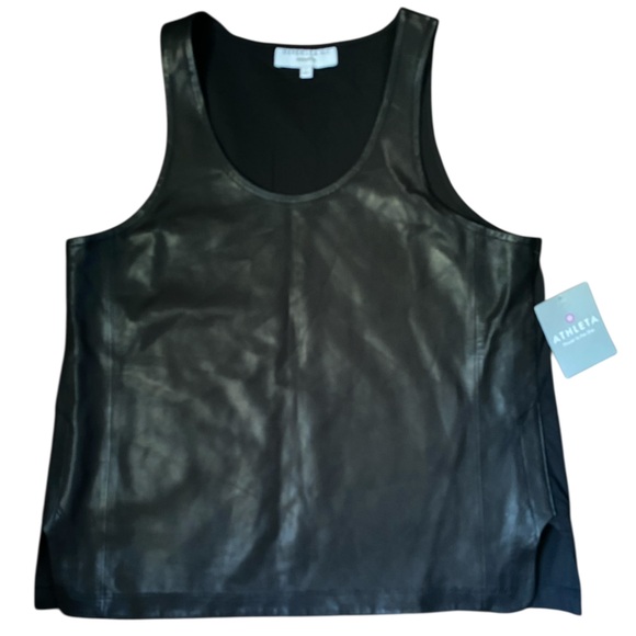 NWT Athleta x Derek Lam Leather Black Top Women’s Oversized Size Large - Picture 4 of 10